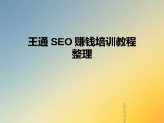 王通SEO赚钱培训教程整理