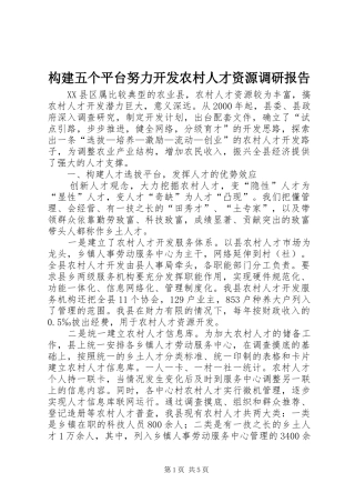 构建五个平台努力开发农村人才资源调研报告