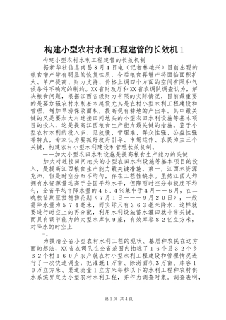构建小型农村水利工程建管的长效机