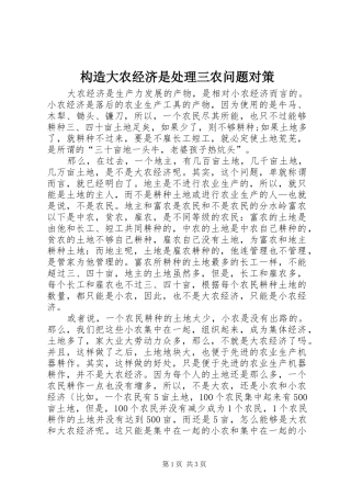 构造大农经济是处理三农问题对策