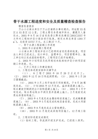 骨干水源工程进度和安全及质量稽查检查报告