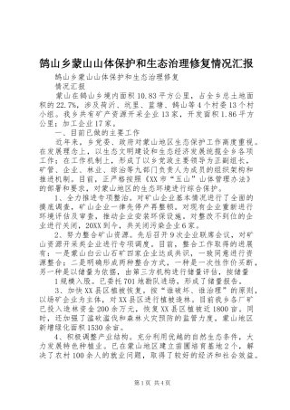 鹄山乡蒙山山体保护和生态治理修复情况汇报