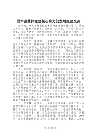 固本强基抓党建凝心聚力促发展经验交流