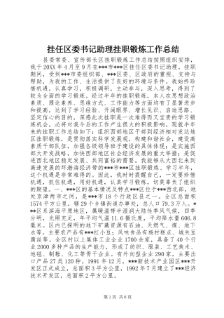 挂任区委书记助理挂职锻炼工作总结