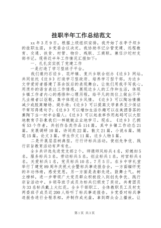 挂职半年工作总结范文