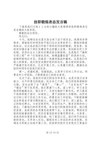 挂职锻炼表态讲话稿