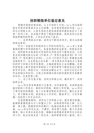 挂职锻炼单位鉴定意见