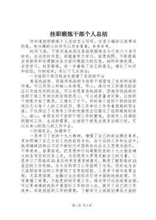 挂职锻炼干部个人总结