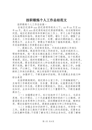 挂职锻炼个人工作总结范文