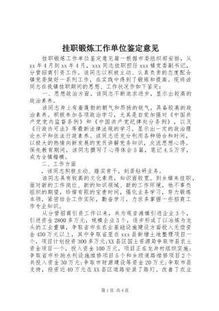 挂职锻炼工作单位鉴定意见