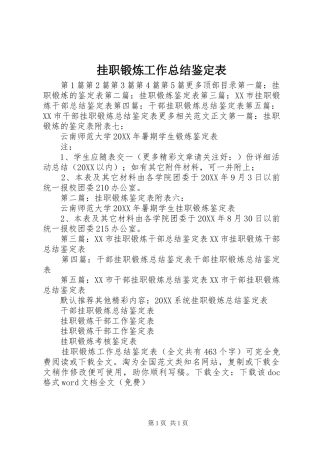 挂职锻炼工作总结鉴定表