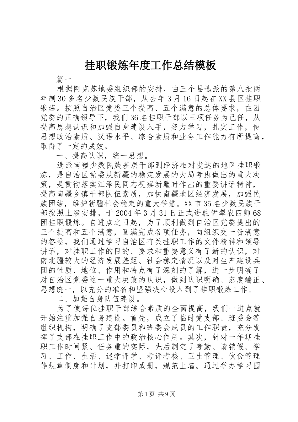 挂职锻炼年度工作总结模板_第1页
