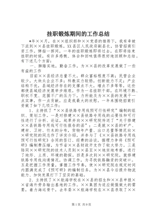 挂职锻炼期间的工作总结