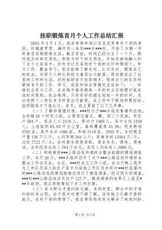 挂职锻炼首月个人工作总结汇报