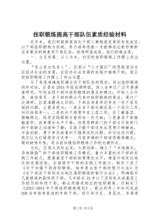 挂职锻炼提高干部队伍素质经验材料