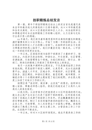挂职锻炼总结讲话