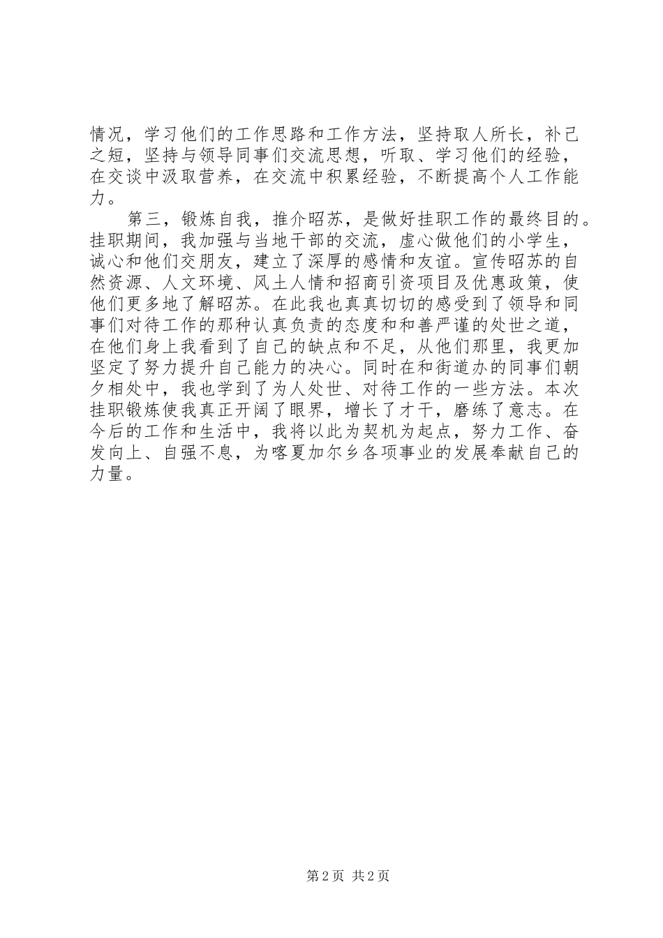 挂职干部的心得感想范文_第2页