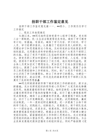 挂职干部工作鉴定意见