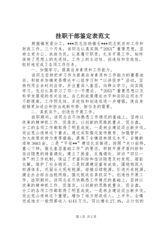 挂职干部鉴定表范文