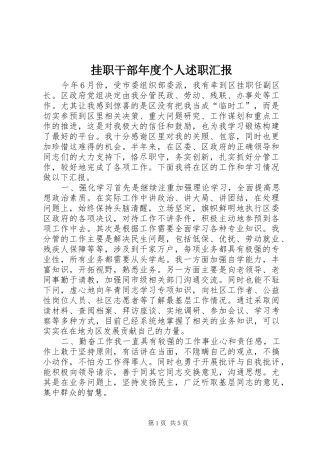 挂职干部年度个人述职汇报