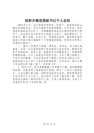 挂职乡镇党委副书记个人总结