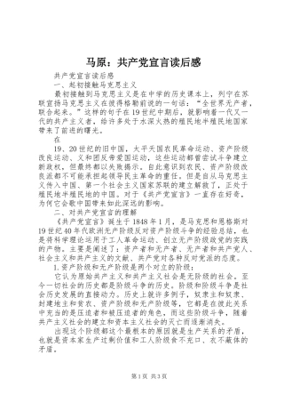 马原共产党宣言读后感