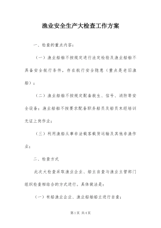渔业安全生产大检查工作方案