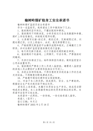 榆树岭煤矿检身工安全承诺书