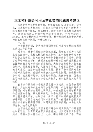 玉米秸秆综合利用及禁止焚烧问题思考建议