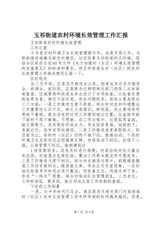 玉祁街道农村环境长效管理工作汇报