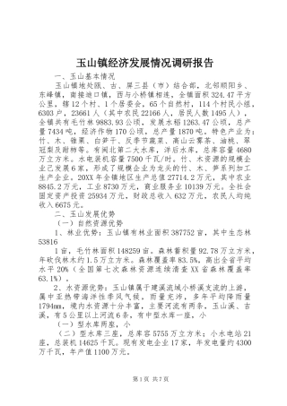 玉山镇经济发展情况调研报告