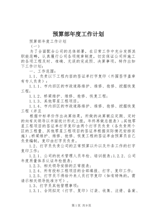 预算部年度工作计划