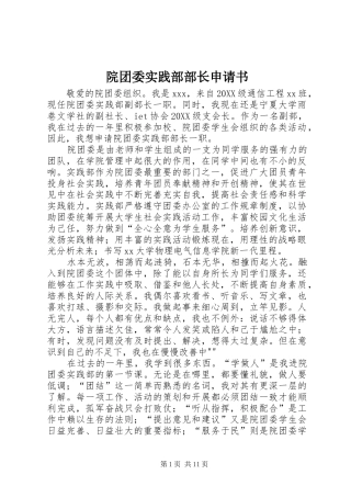 院团委实践部部长申请书