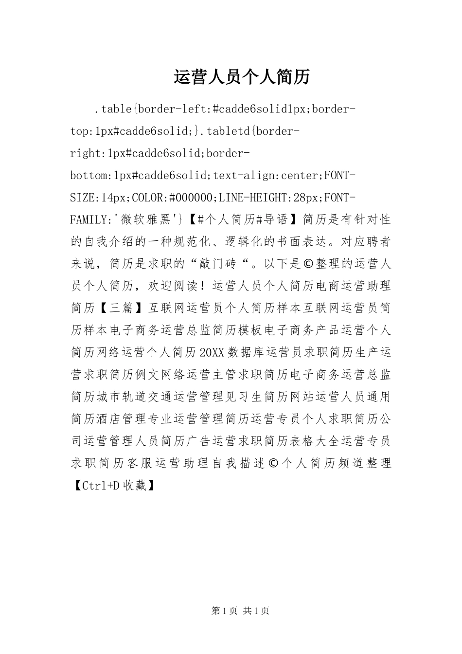 运营人员个人简历_第1页