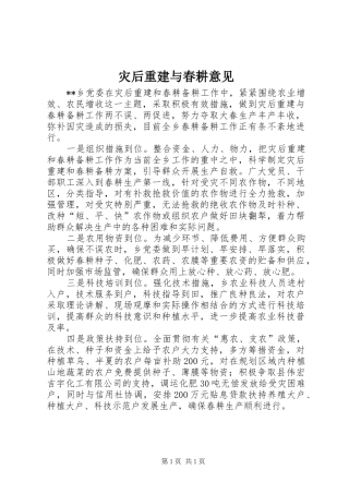 灾后重建与春耕意见