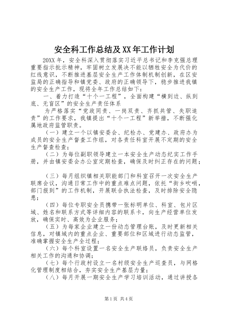 安全科工作总结及工作计划_第1页