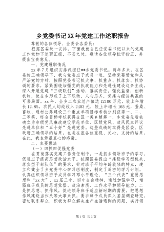 乡党委书记党建工作述职报告新版