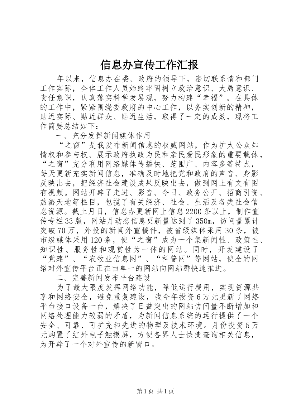 信息办宣传工作汇报_第1页