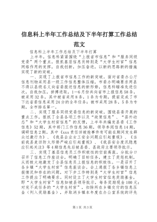 信息科上半年工作总结及下半年打算工作总结范文