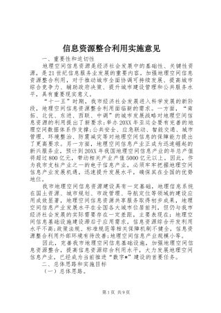 信息资源整合利用实施意见