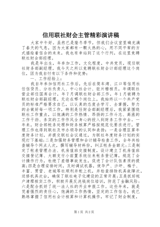 信用联社财会主管精彩演讲稿