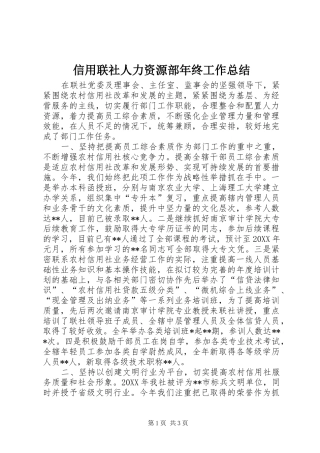 信用联社人力资源部年终工作总结