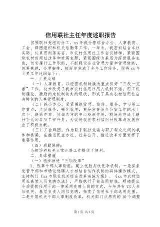 信用联社主任年度述职报告