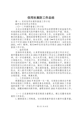 信用社案防工作总结