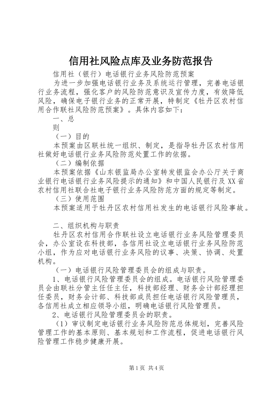 信用社风险点库及业务防范报告_第1页