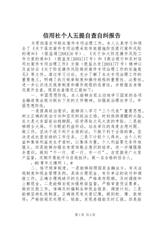 信用社个人五提自查自纠报告