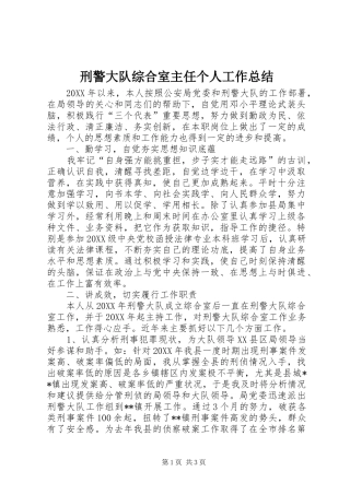 刑警大队综合室主任个人工作总结