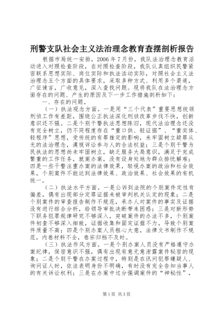 刑警支队社会主义法治理念教育查摆剖析报告