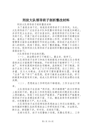 刑侦大队领导班子剖析整改材料