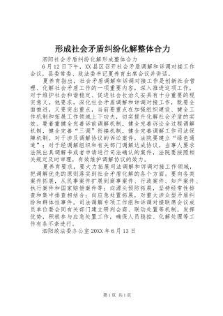 形成社会矛盾纠纷化解整体合力